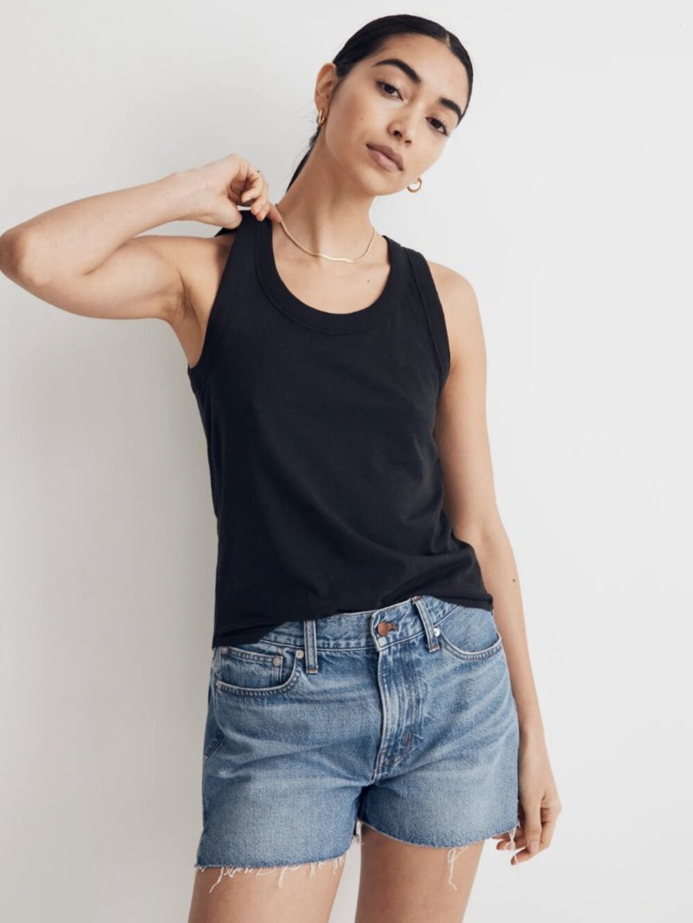 Madewell Whisper Cotton Scoopneck Tank Top Black Women's Size Medium